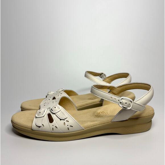 SAS Duo Strap Leather Buckle Comfort Sandal in White (Narrow) - Picture 2 of 10